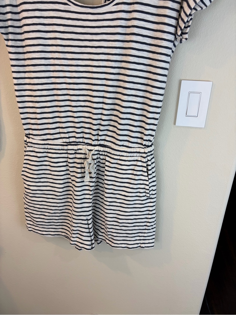 Lou & Grey by LOFT Romper Medium Gray White Drawstring Cutout Back - Picture 3 of 6